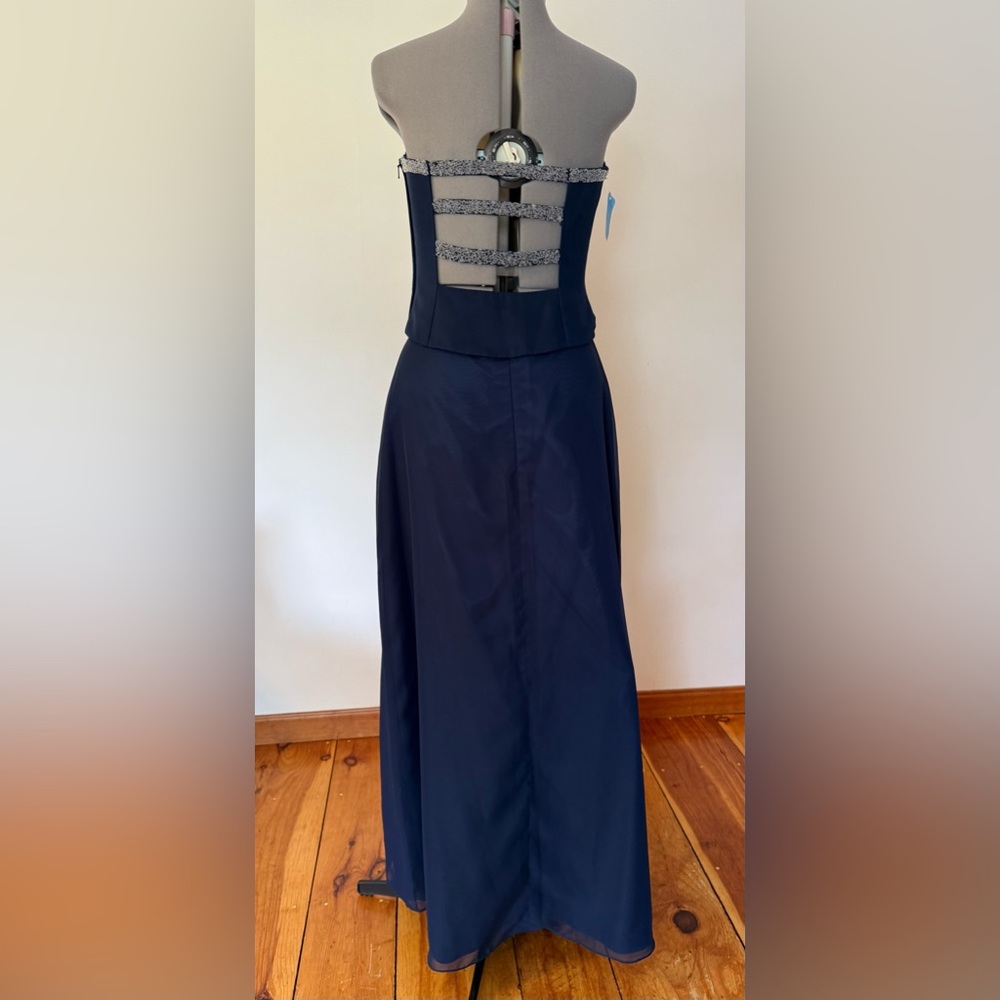 Impressions Navy Blue Strapless Two Piece Gown with Beading - Picture 4 of 5